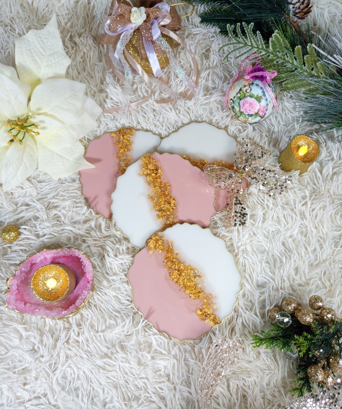 Dusty Pink - 4 pieces Resin Coasters